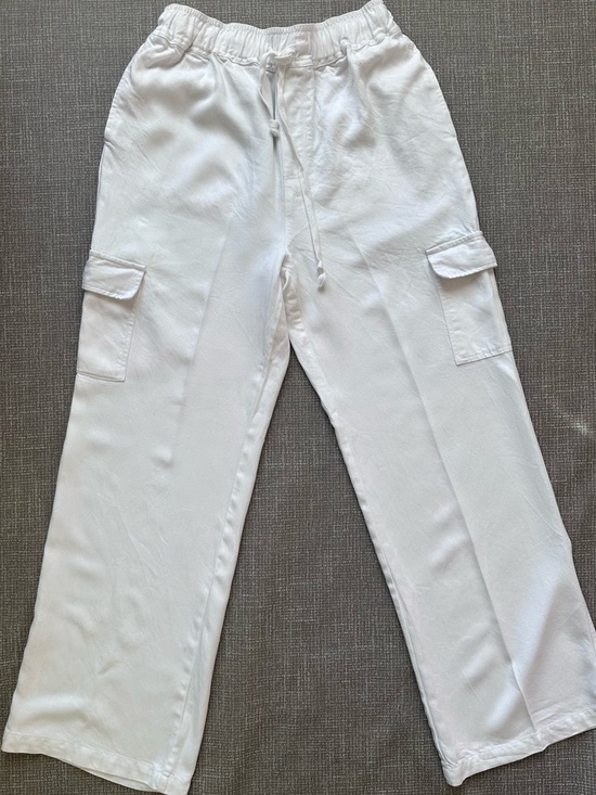 Velvet Heart Pants - Velvet Heart White Tencel Linen Pull On Cargo Pants Medium Wide Leg Drawstring